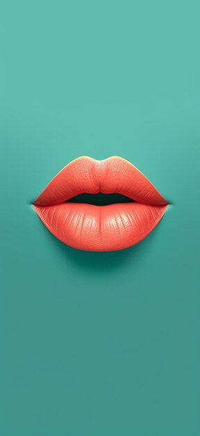 un primer plano de un labio rojo sobre un fondo verde ai generativo