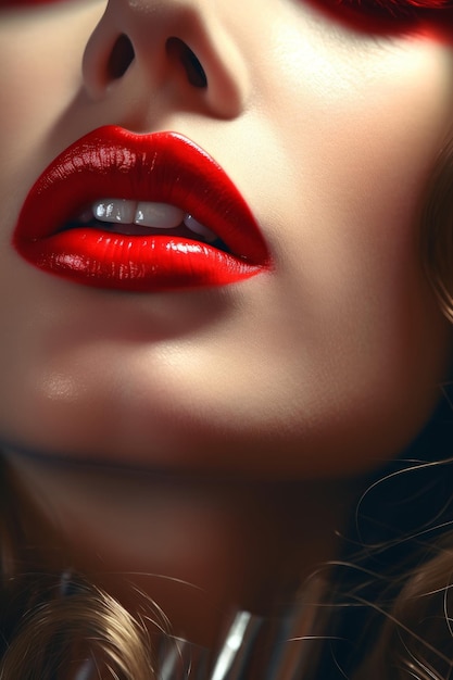 Un primer plano de los labios de una mujer con lápiz labial rojo