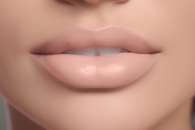 Primer plano de los labios de la mujer con maquillaje de belleza de día