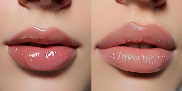 Foto primer plano de los labios de una mujer perfecto para proyectos de belleza o moda
