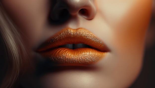 Un primer plano de los labios de una mujer con pintalabios naranja