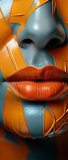 un primer plano de los labios de una mujer con pintura naranja