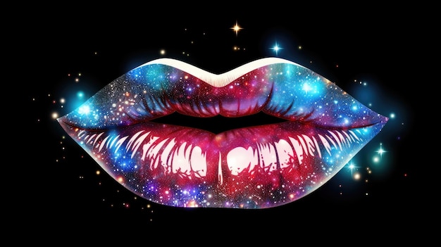 Un primer plano de los labios de una persona con un fondo de galaxia Imagen de arte pop ai