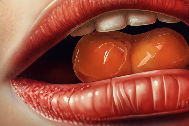 Primer plano de los labios de las personas con pastillas para la tos para calmar el dolor de garganta