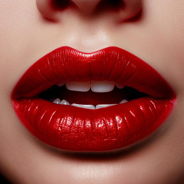 un primer plano de los labios rojos de una mujer con un labio rojo.