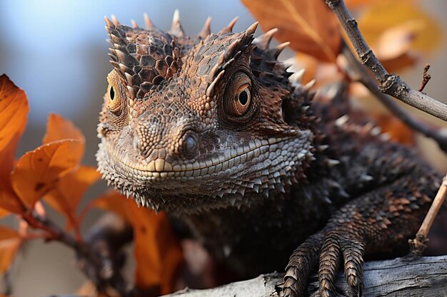 Primer plano de un lagarto camuflado contra un lagarto