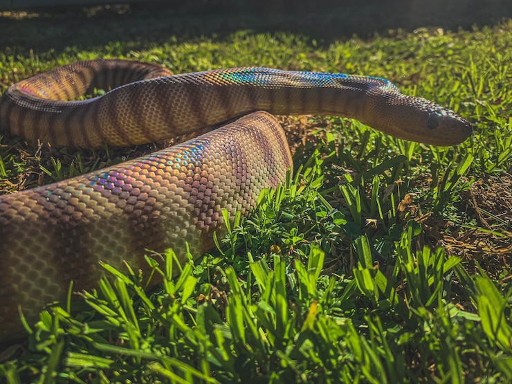 Foto primer plano de un lagarto en el césped