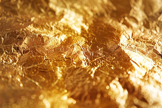 primer plano de una lámina de oro envuelta en láminas de oro brillo de oro textura de fondo color dorado abstracto te