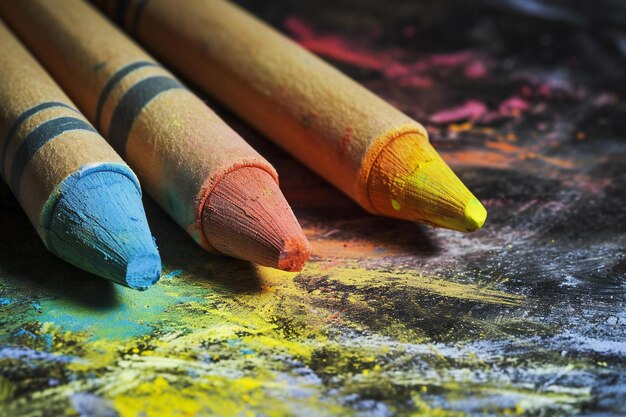 Foto un primer plano de lápices de colores para dibujar sobre un fondo negro