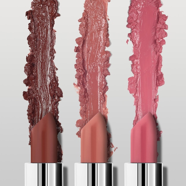 Primer plano de lápiz labial colorido aislado sobre fondo blanco
