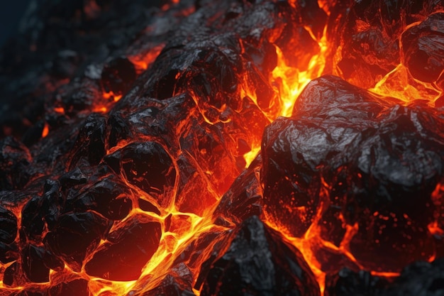 Primer plano de lava derretida y rocas brillantes creadas con ai generativo