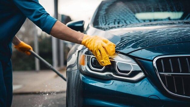 Foto un primer plano del lavado de automóviles