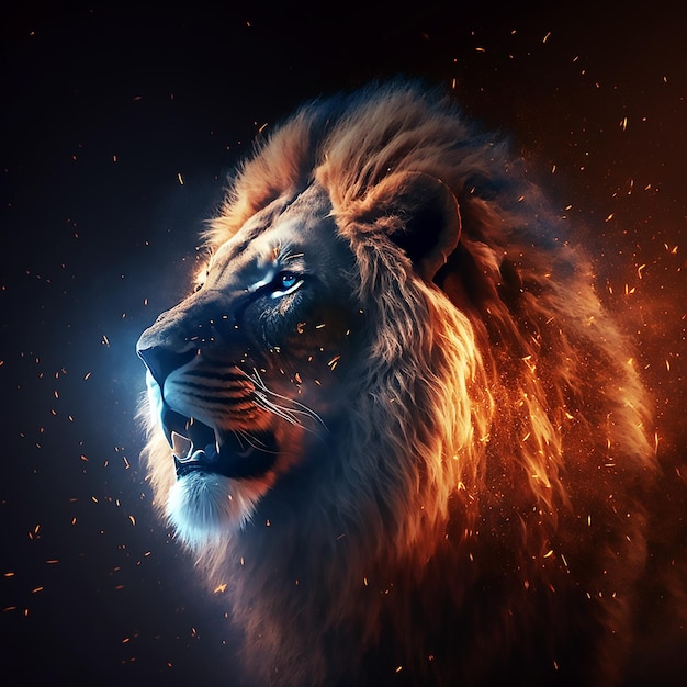 Primer plano de un león majestuoso feroz