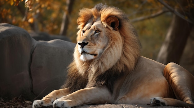 Primer plano de león en el parque de leones en el zoológico de leones de área abierta generado por IA