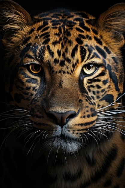 Primer plano de un leopardo sobre fondo negro foto retrato