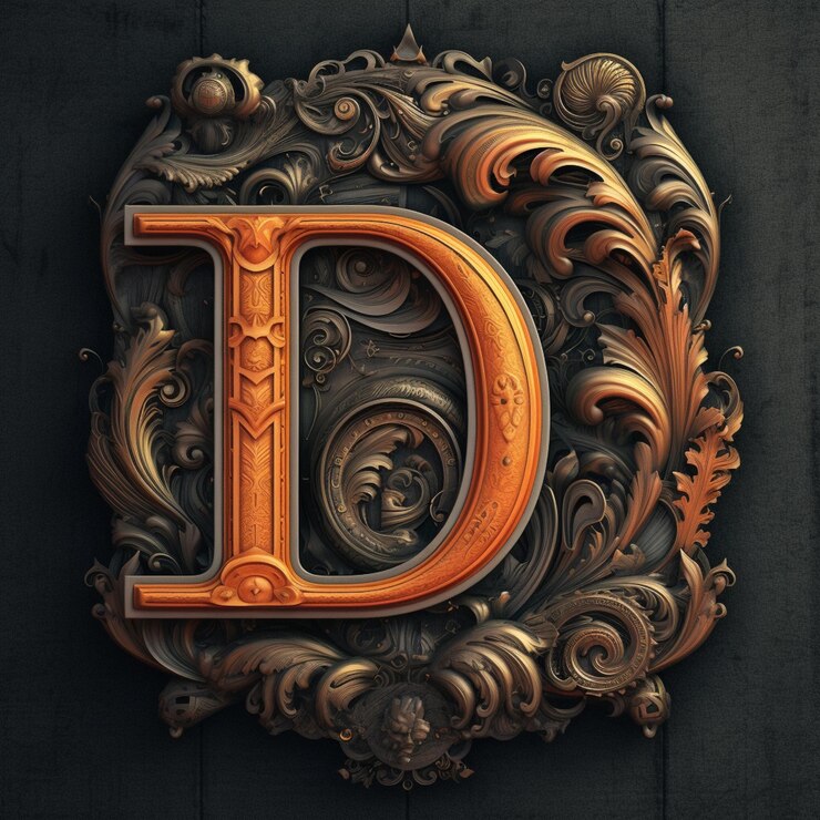 Foto un primer plano de una letra decorativa d en un fondo negro generativo ai