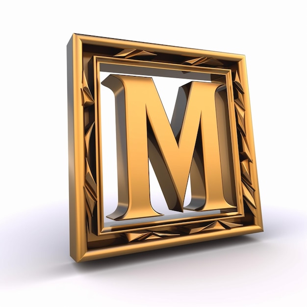 un primer plano de una letra m dorada en un marco ai generativo