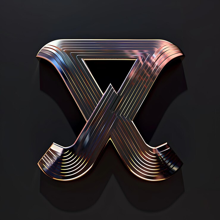 Foto un primer plano de una letra de metal x en un fondo negro