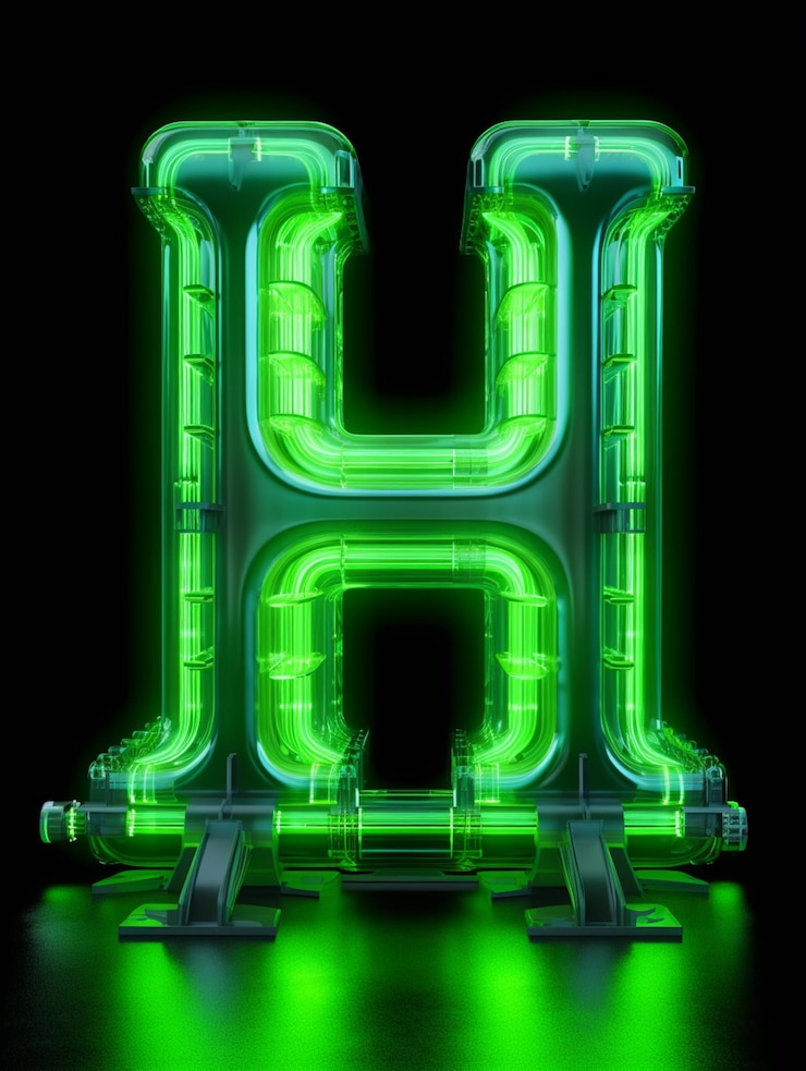 Foto un primer plano de una letra verde neón h en un fondo negro generativo ai