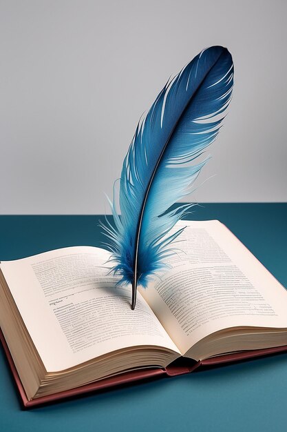 Foto un primer plano de un libro con una pluma en él