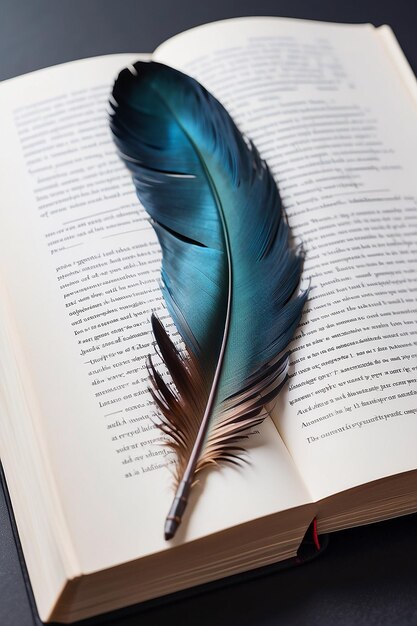 Foto un primer plano de un libro con una pluma en él