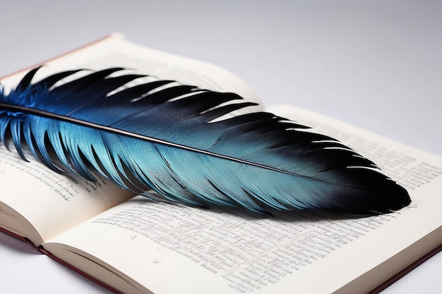 Foto un primer plano de un libro con una pluma en él