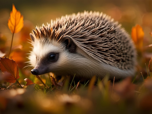 Primer plano lindo erizo de otoño