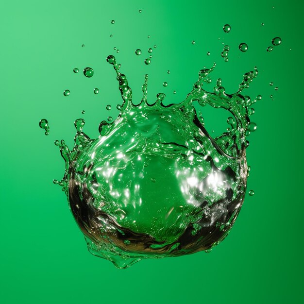 Un primer plano de un líquido verde salpicando una superficie verde generativa ai