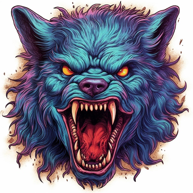 Un primer plano de un lobo azul con la boca abierta generativa ai
