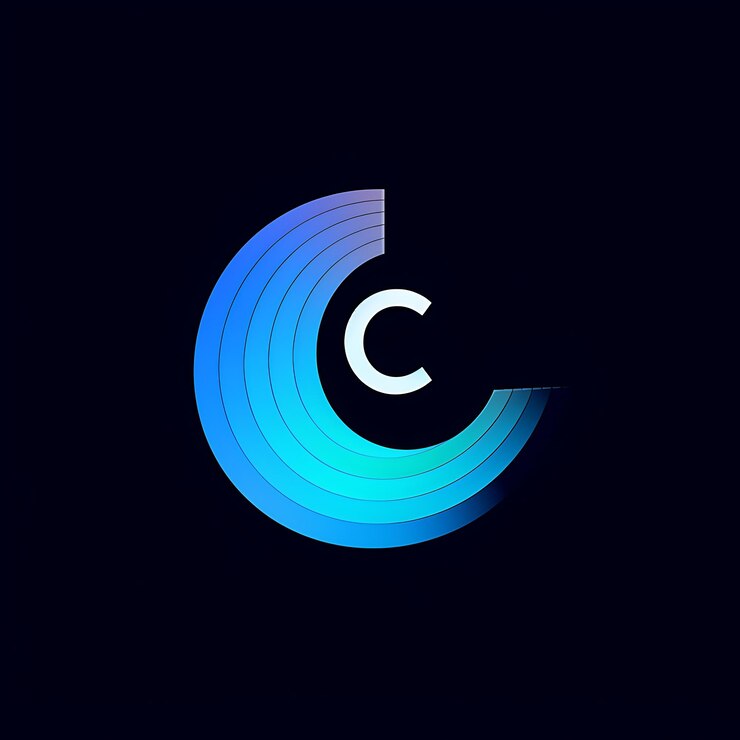 Foto un primer plano de un logotipo azul y negro con una forma circular
