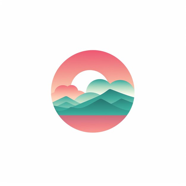 un primer plano de un logotipo circular con una montaña en el fondo generativo ai