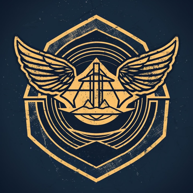 Foto un primer plano de un logotipo con un emblema alado ai generativo