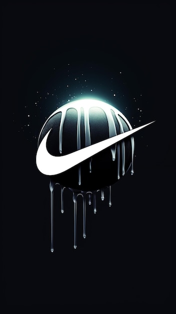 un primer plano de un logotipo de Nike en blanco y negro con pintura goteante