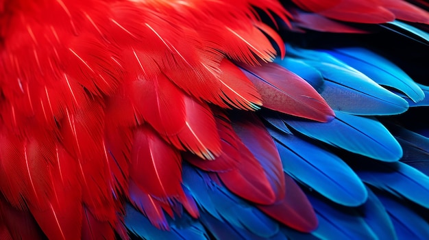 Primer plano de un loro de colores plumas de loro rojas y azules