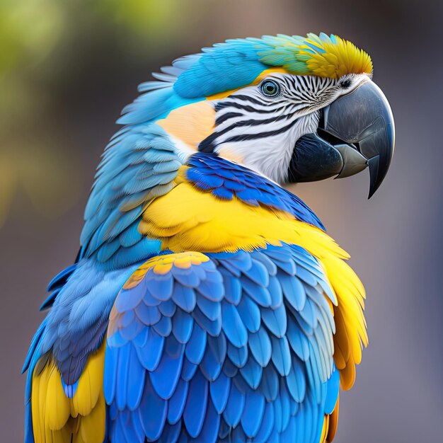 Primer plano loro guacamayo azul y amarillo Hermoso pájaro perico Plumas y plumaje tropicales