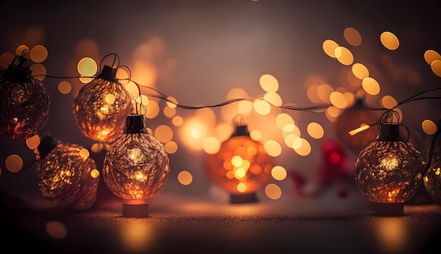 Un primer plano de luces con una cinta roja en el fondo