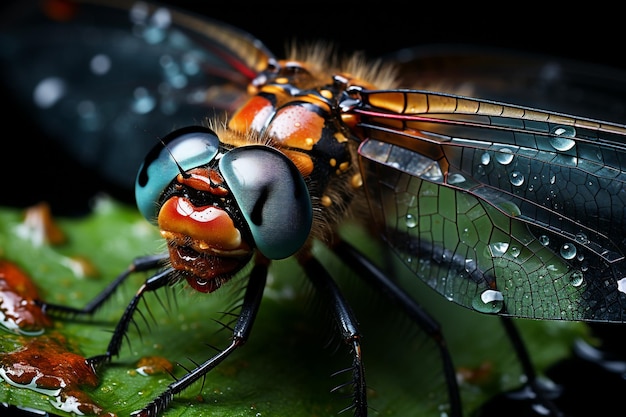 Foto primer plano de una macro libélula