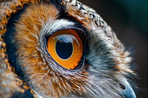 Primer plano de un majestuoso ojo de búho con detalles finos de plumas en su hábitat natural