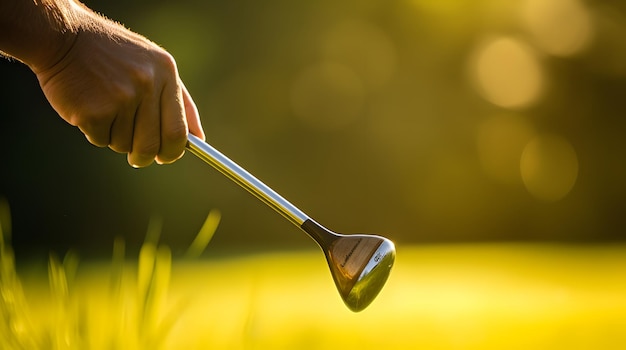 Primer plano de la mano de un golfista agarrando un palo durante un swing