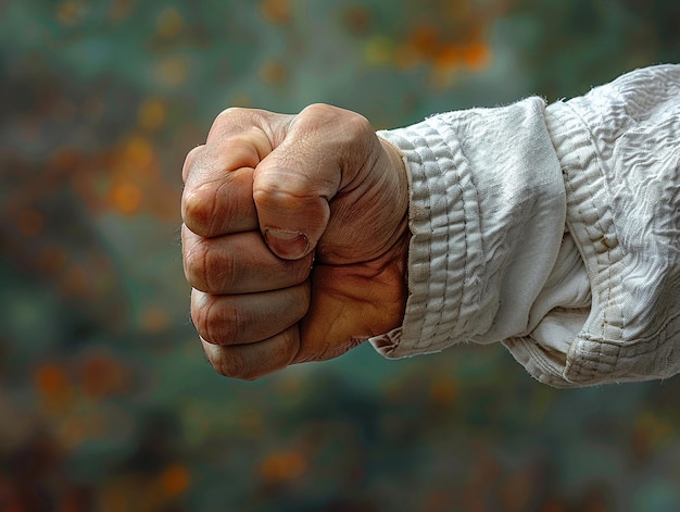 Primer plano de una mano haciendo un golpe de karate