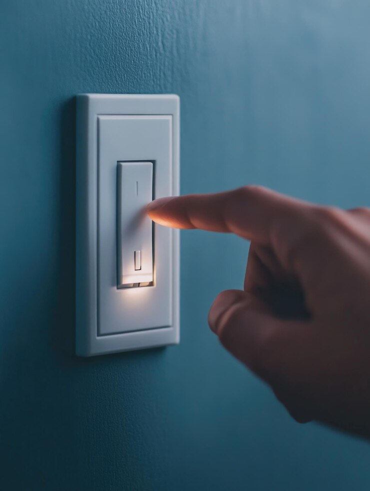 Un primer plano de una mano humana activando un interruptor de luz eléctrica