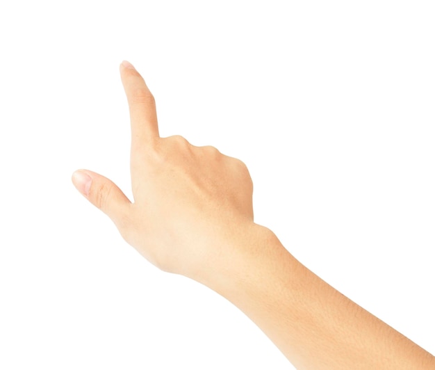 Primer plano de la mano humana contra el fondo blanco.