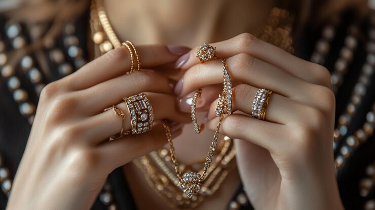 Un primer plano de una mano de mujer con un concepto de boda de anillo de colores brillantes