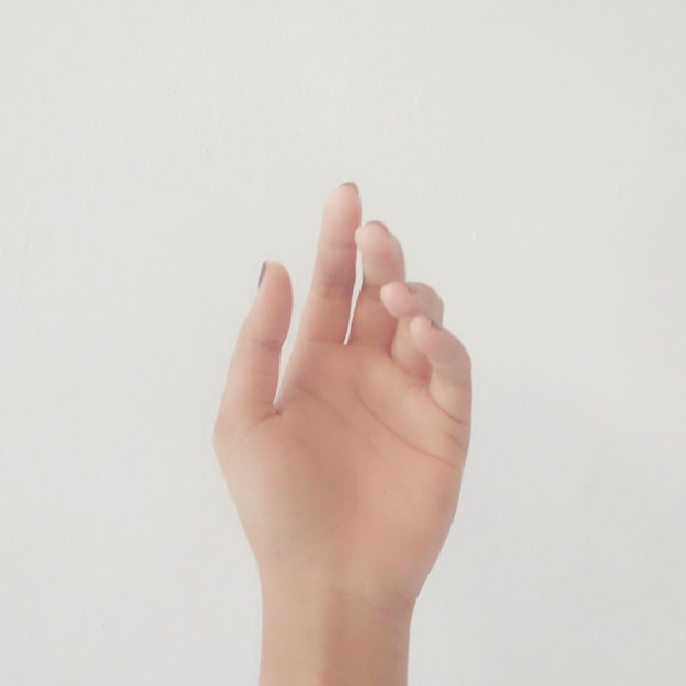 Primer plano de la mano de la mujer sobre un fondo blanco
