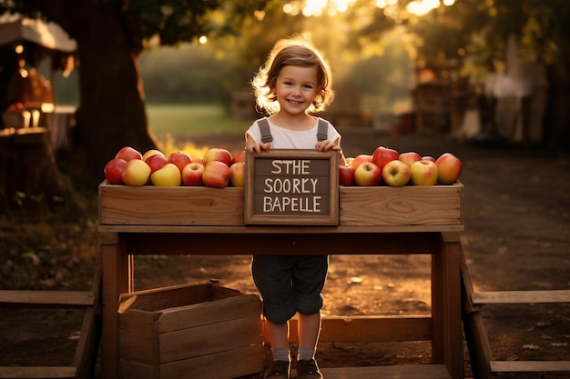 Primer plano de la mano de un niño sosteniendo una manzana pequeña