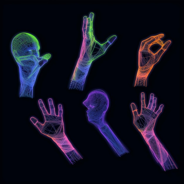 Un primer plano de la mano de una persona con múltiples líneas de diferentes colores ai generativo