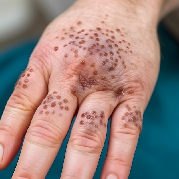 Foto un primer plano de una mano con sarpullido