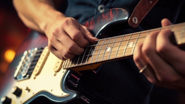 Primer plano de la mano tocando la guitarra