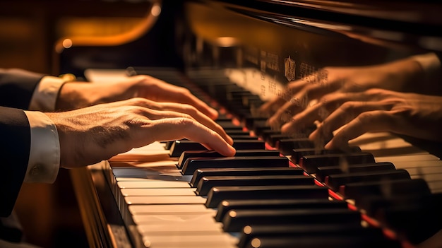 Primer plano de la mano tocando el piano