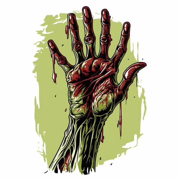 un primer plano de una mano de zombi con sangre goteando por ella